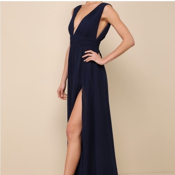 FLASH • SALE • Lulu’s • Heavenly Hues • Deep V Formal Dress in Blue - Picture 2 of 12